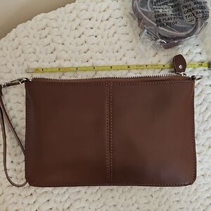 Elegant Brown Leather Wristlet Clutch